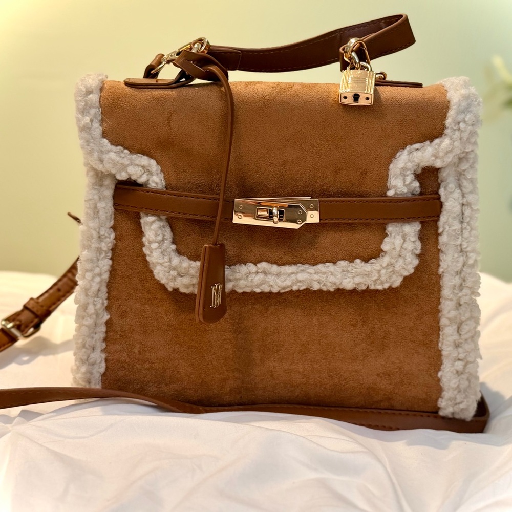 Badgley Mischka Fur Border Satchel Bag